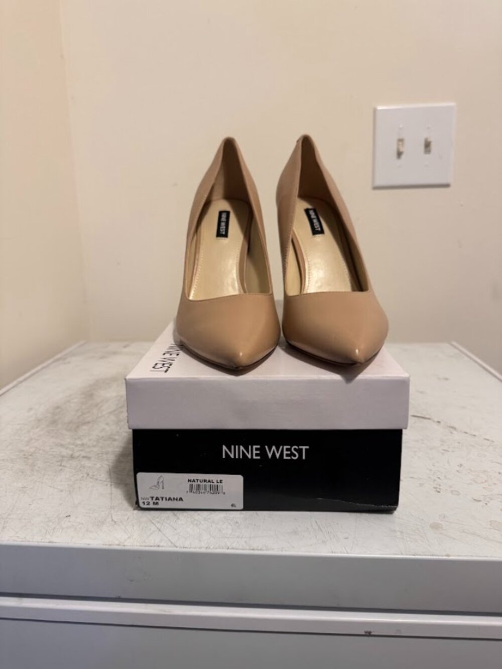 size 12 nine west tatiana natural leather heels new in the box